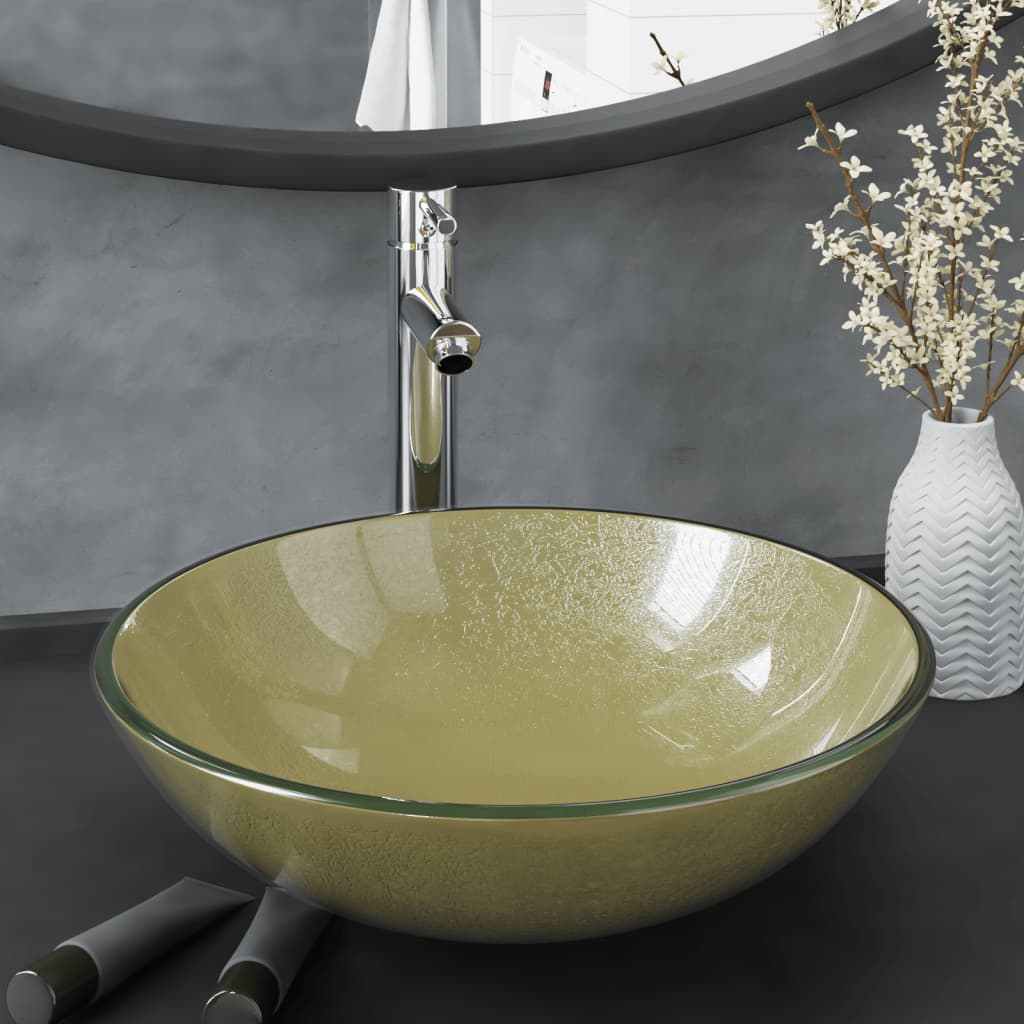 vidaXL Tempered Glass Wash Basin 42 cm Transparent