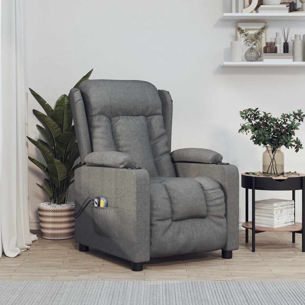 vidaXL Massagestoel elektrisch stof lichtgrijs