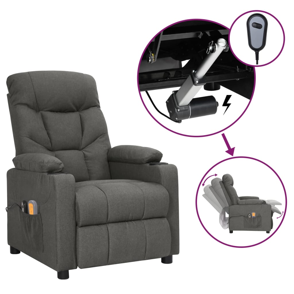 vidaXL Massagestoel elektrisch stof lichtgrijs