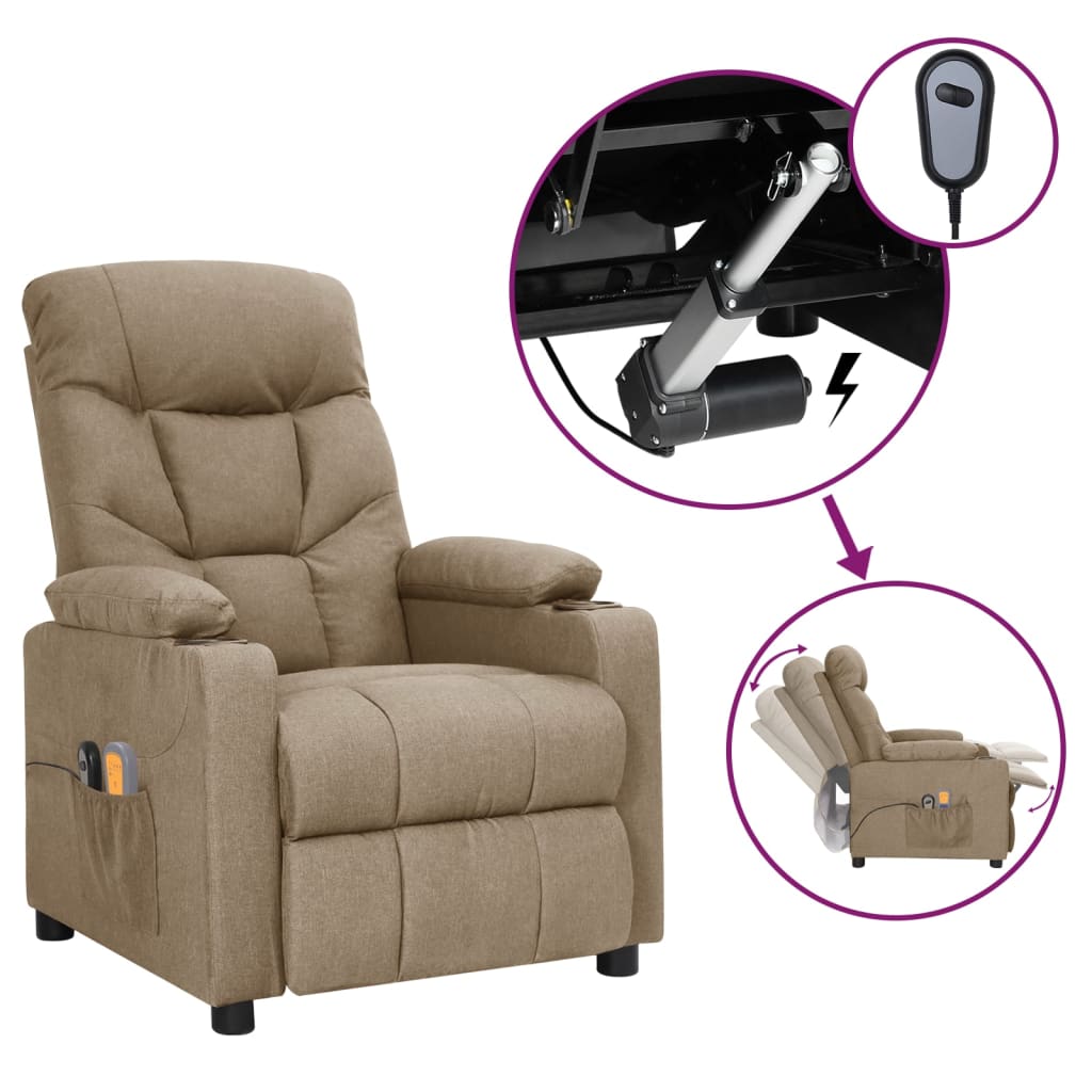 vidaXL Massagestoel elektrisch stof lichtgrijs