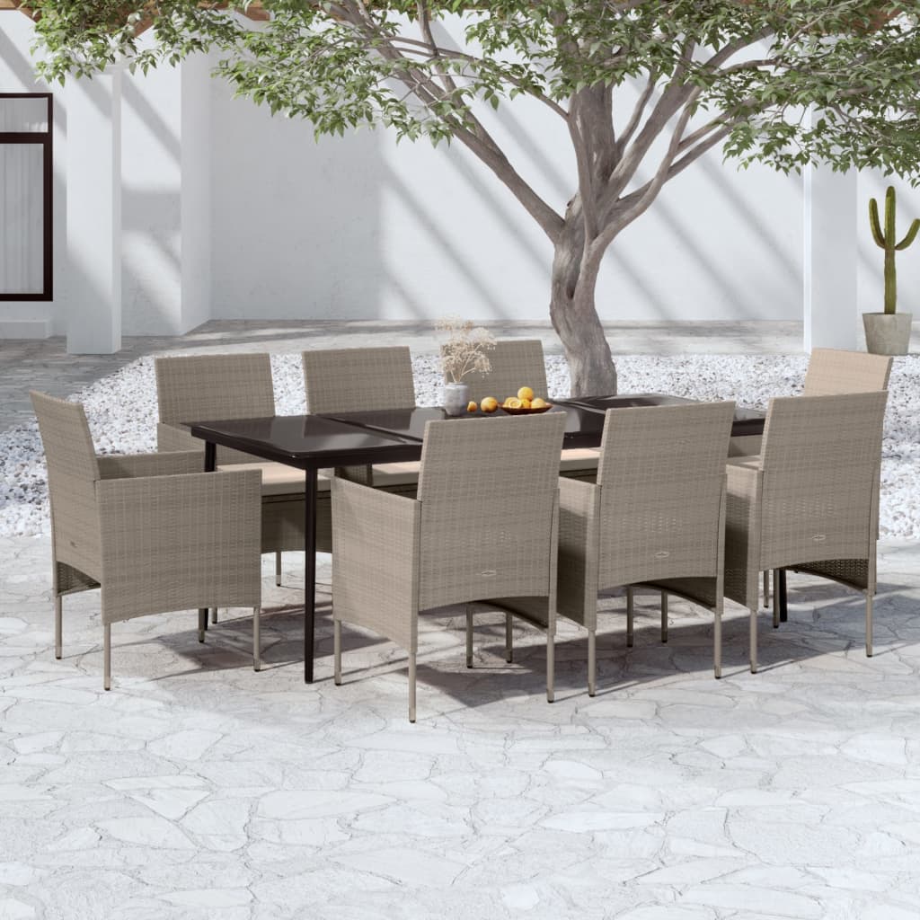 vidaXL 3-delige Tuinset met kussens zwart