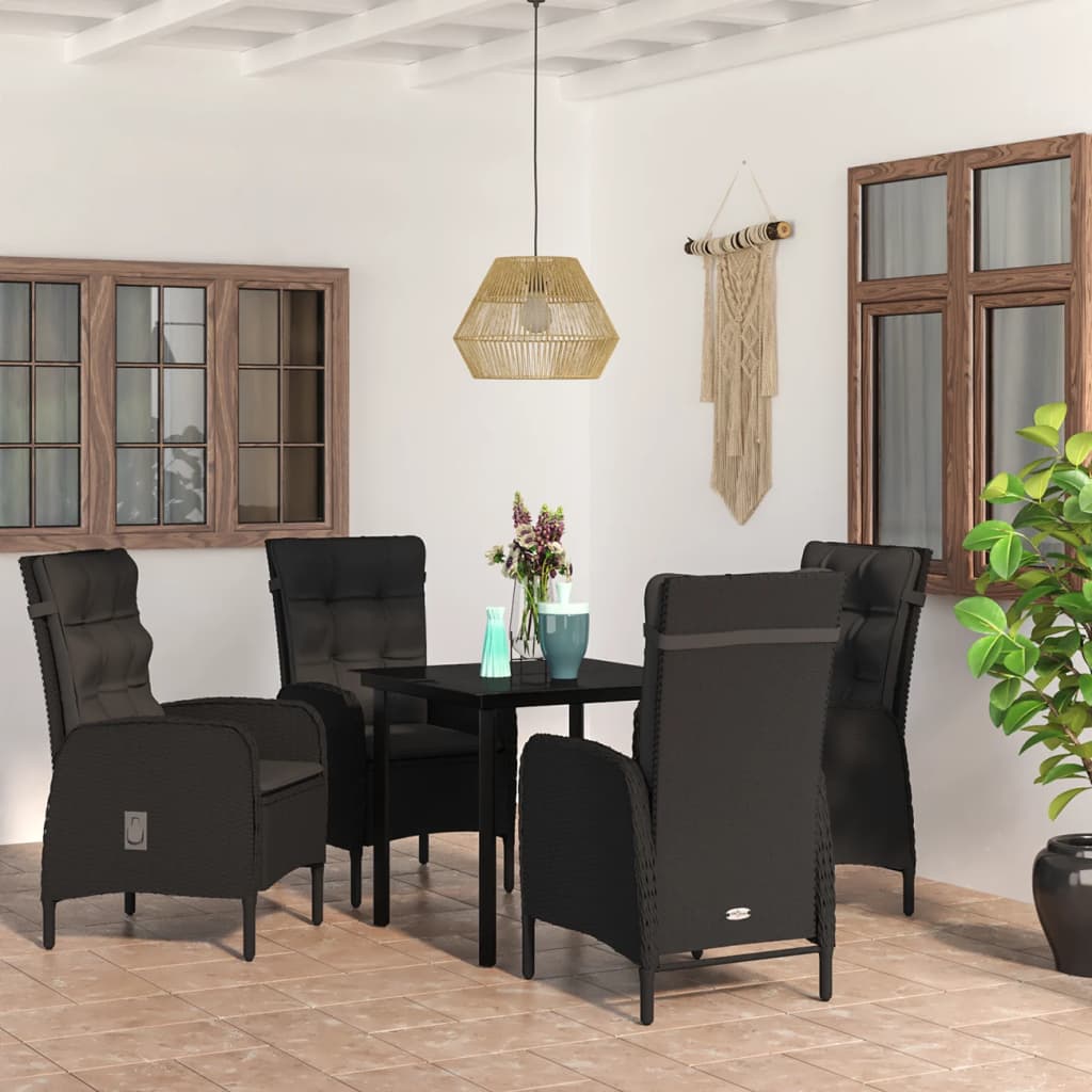 vidaXL 3-delige Tuinset met kussens zwart