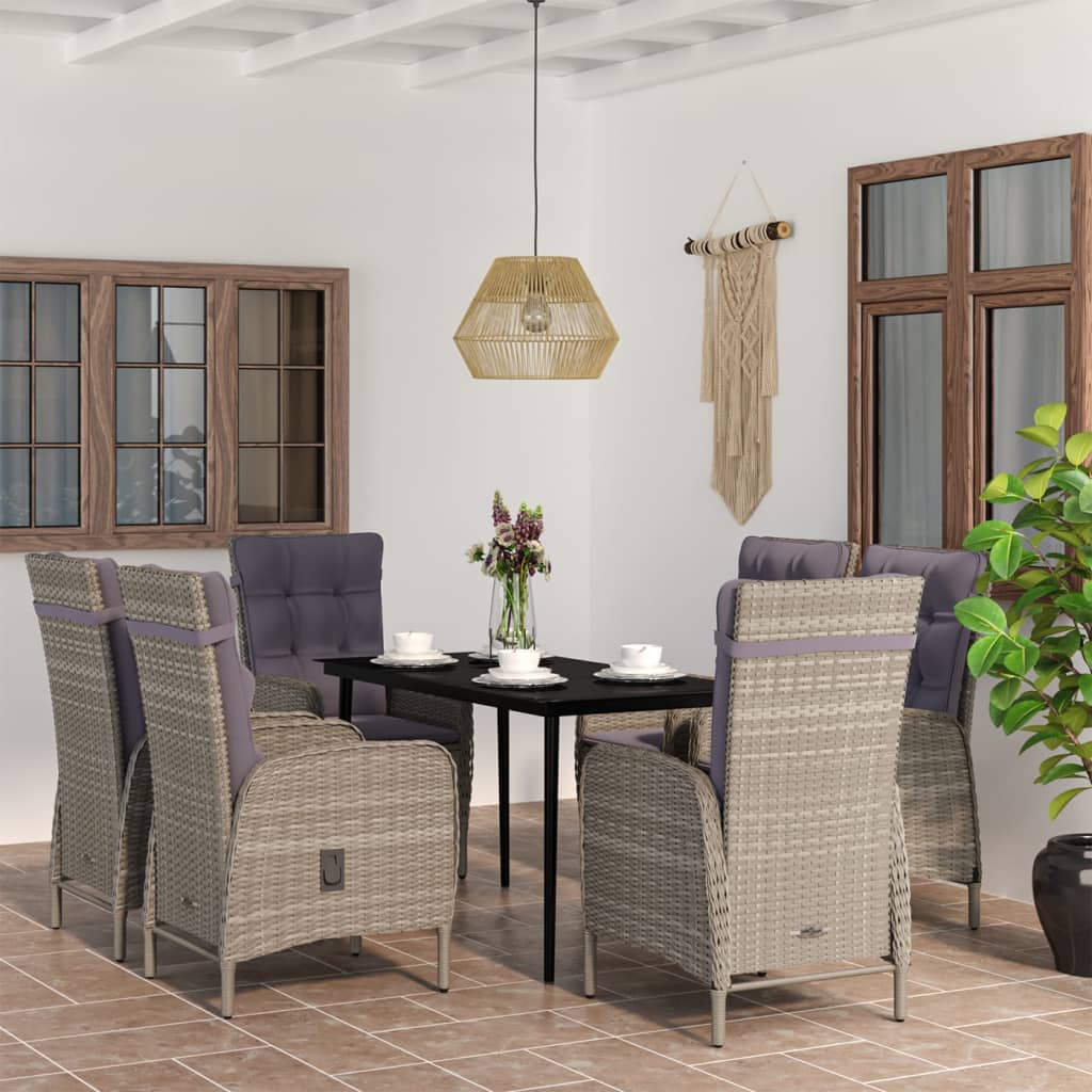 vidaXL 3-delige Tuinset met kussens zwart