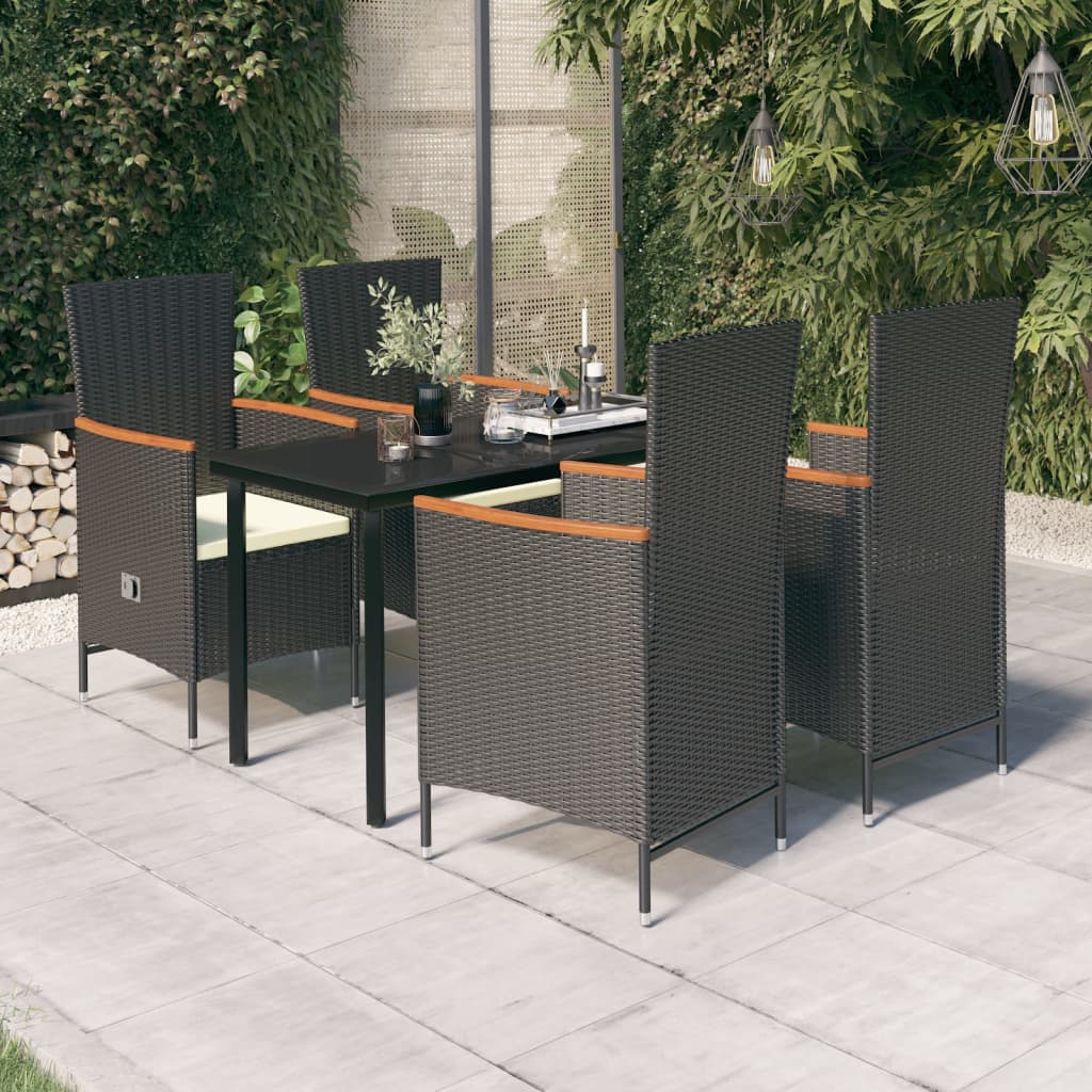 vidaXL 3-delige Tuinset met kussens zwart