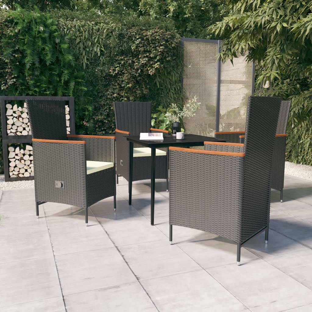 vidaXL 3-delige Tuinset met kussens zwart