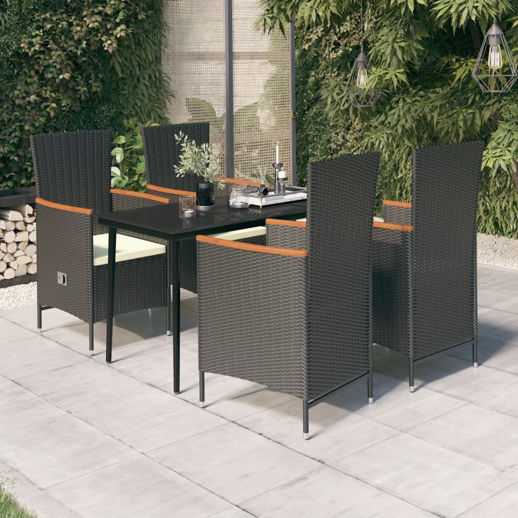 vidaXL 3-delige Tuinset met kussens zwart