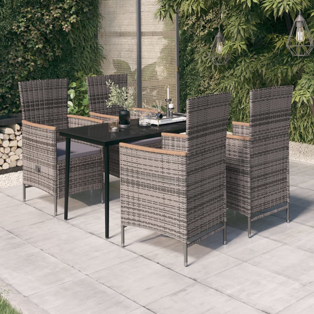 vidaXL 3-delige Tuinset met kussens zwart