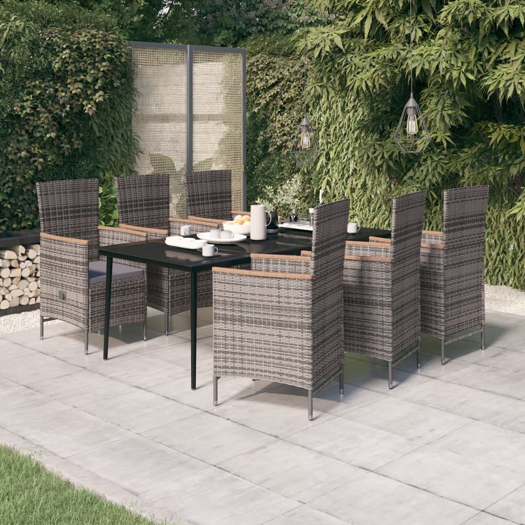 vidaXL 3-delige Tuinset met kussens zwart