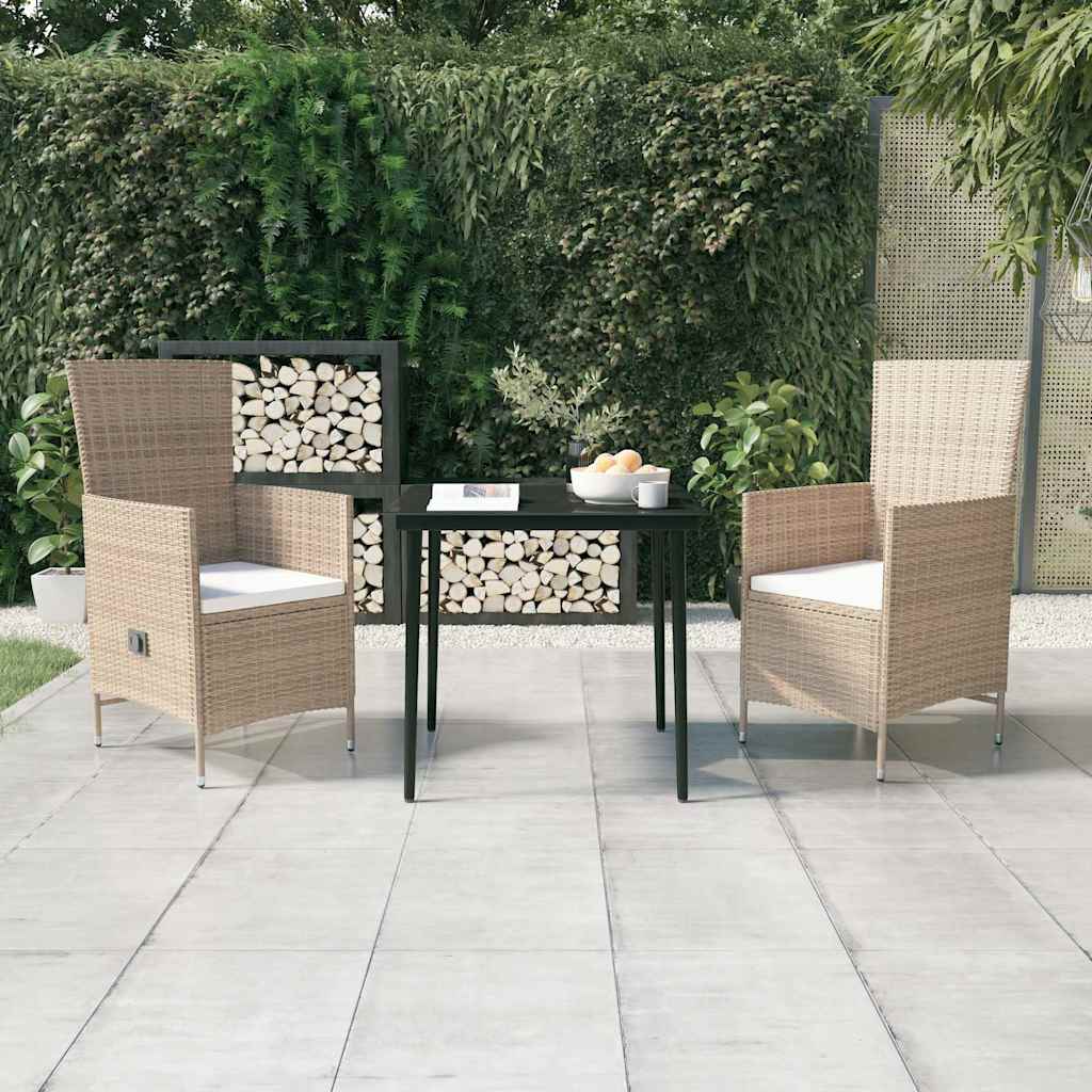 vidaXL 3-delige Tuinset met kussens zwart