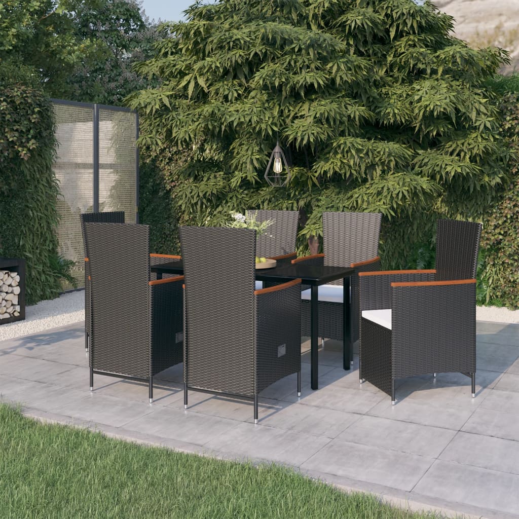 vidaXL 7-Piece Garden Dining Set with Cushions Black
