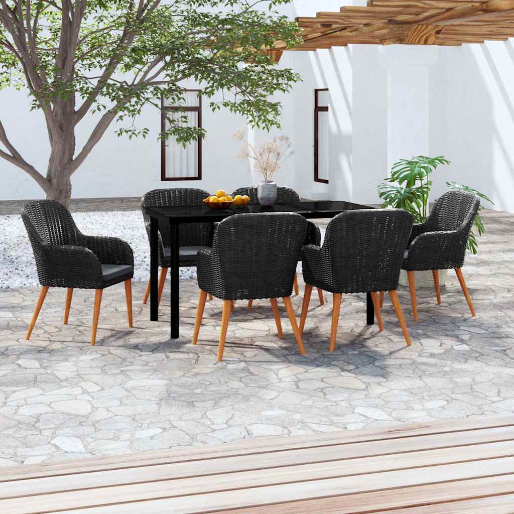 vidaXL 3-delige Tuinset met kussens zwart