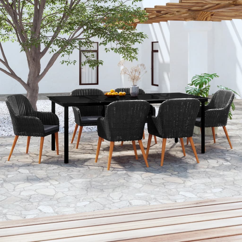 vidaXL 3-delige Tuinset met kussens zwart