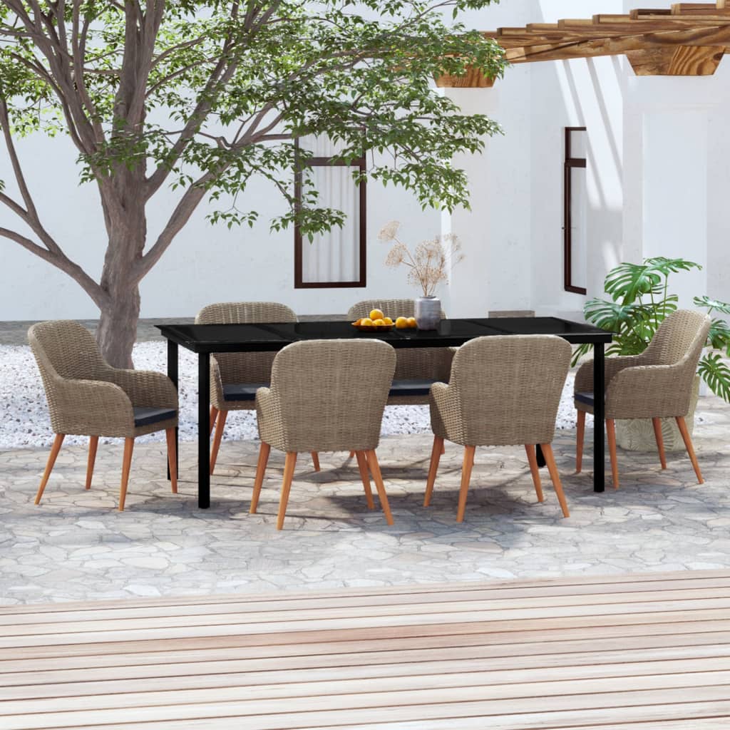 vidaXL 3-delige Tuinset met kussens zwart