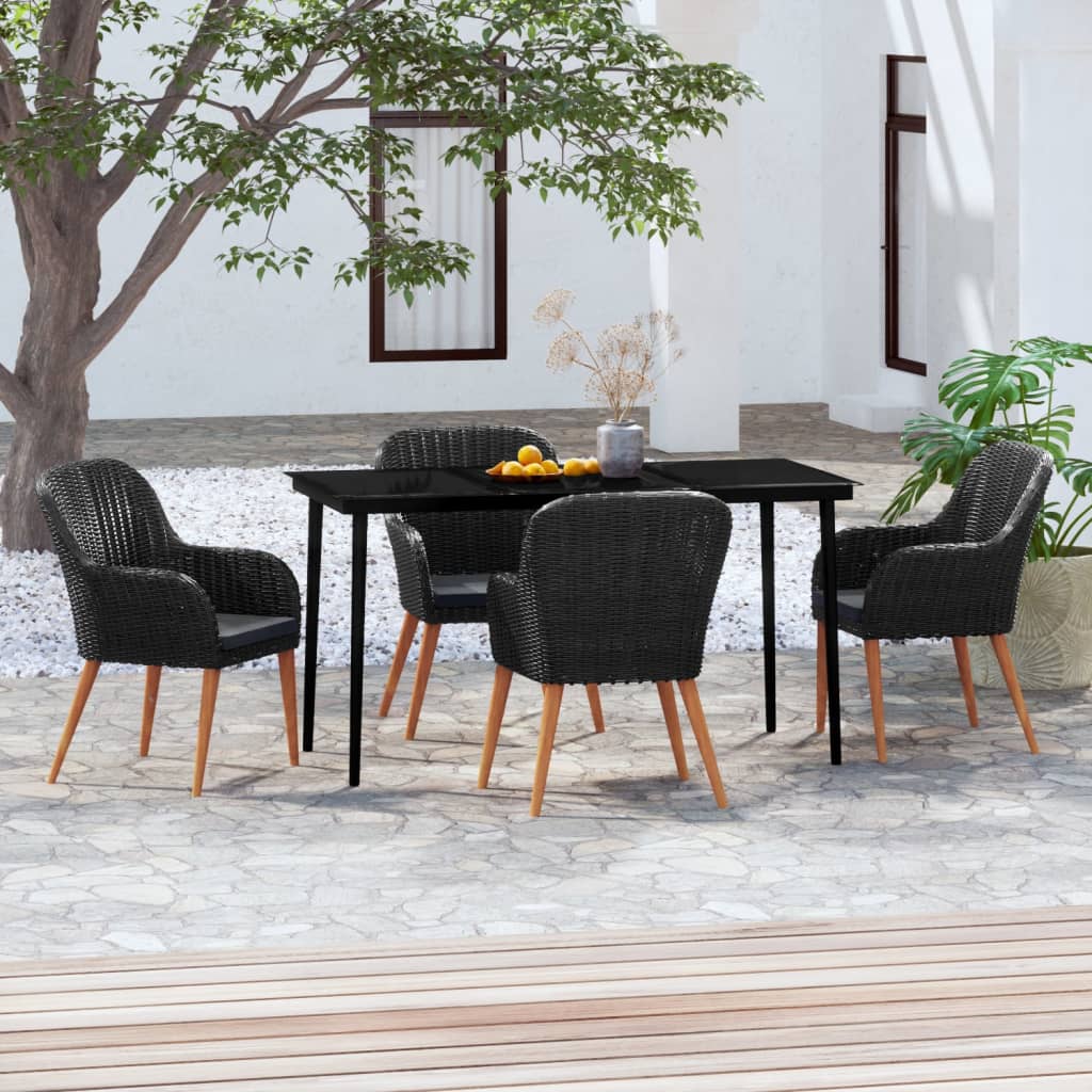 vidaXL 3-delige Tuinset met kussens zwart