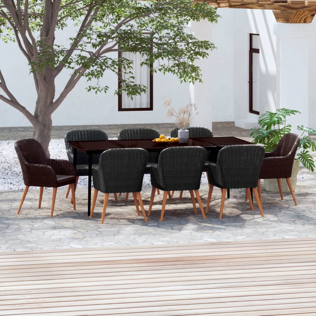 vidaXL 3-delige Tuinset met kussens zwart