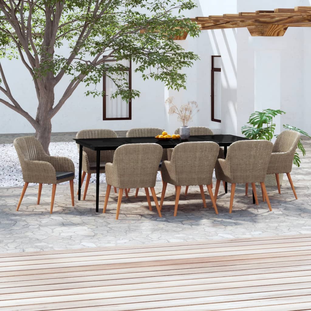 vidaXL 3-delige Tuinset met kussens zwart