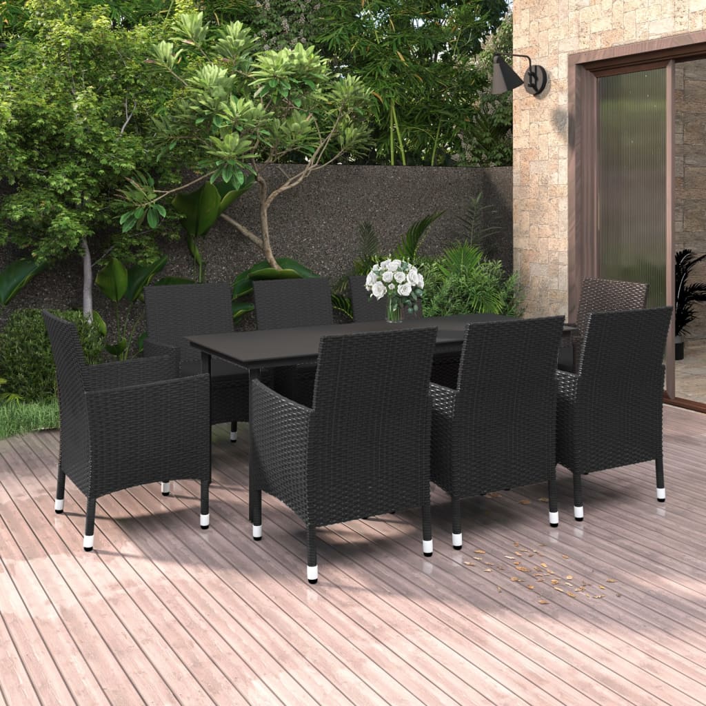 vidaXL 3-delige Tuinset met kussens poly rattan en glas
