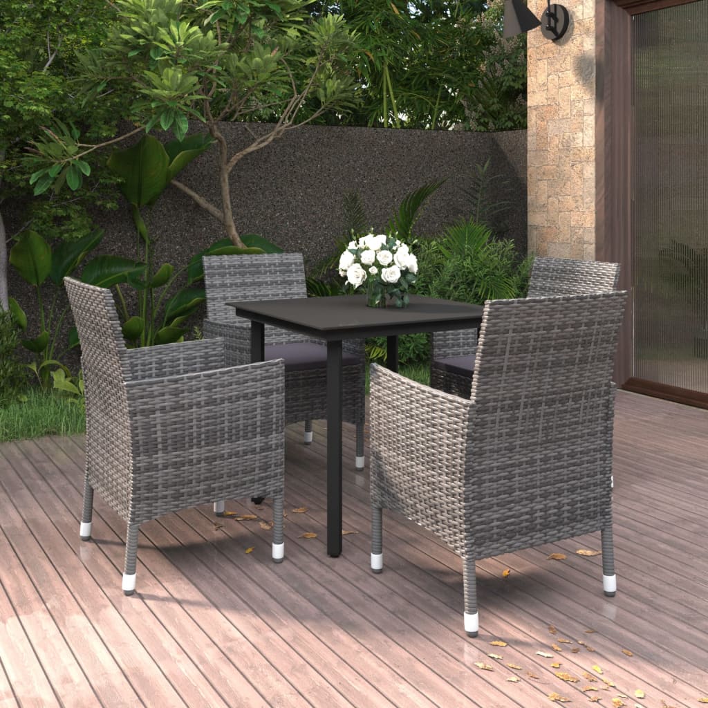 vidaXL 3-delige Tuinset met kussens poly rattan en glas