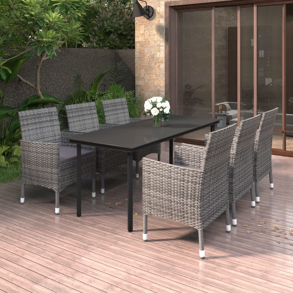 vidaXL 3-delige Tuinset met kussens poly rattan en glas