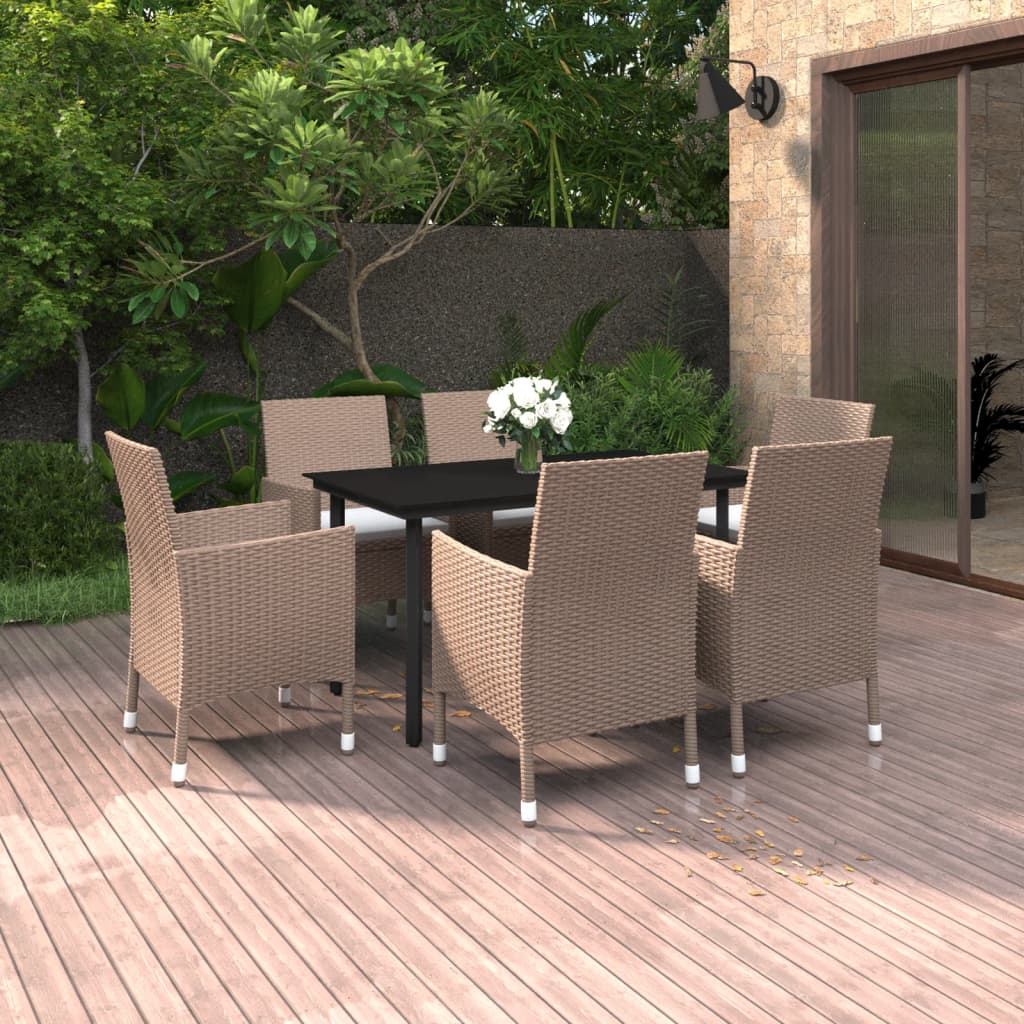 vidaXL 3-delige Tuinset met kussens poly rattan en glas