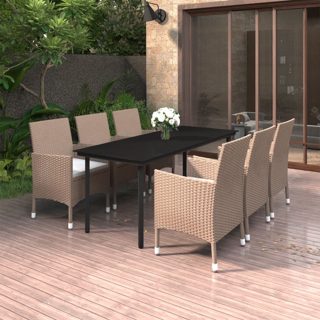 vidaXL 3-delige Tuinset met kussens poly rattan en glas