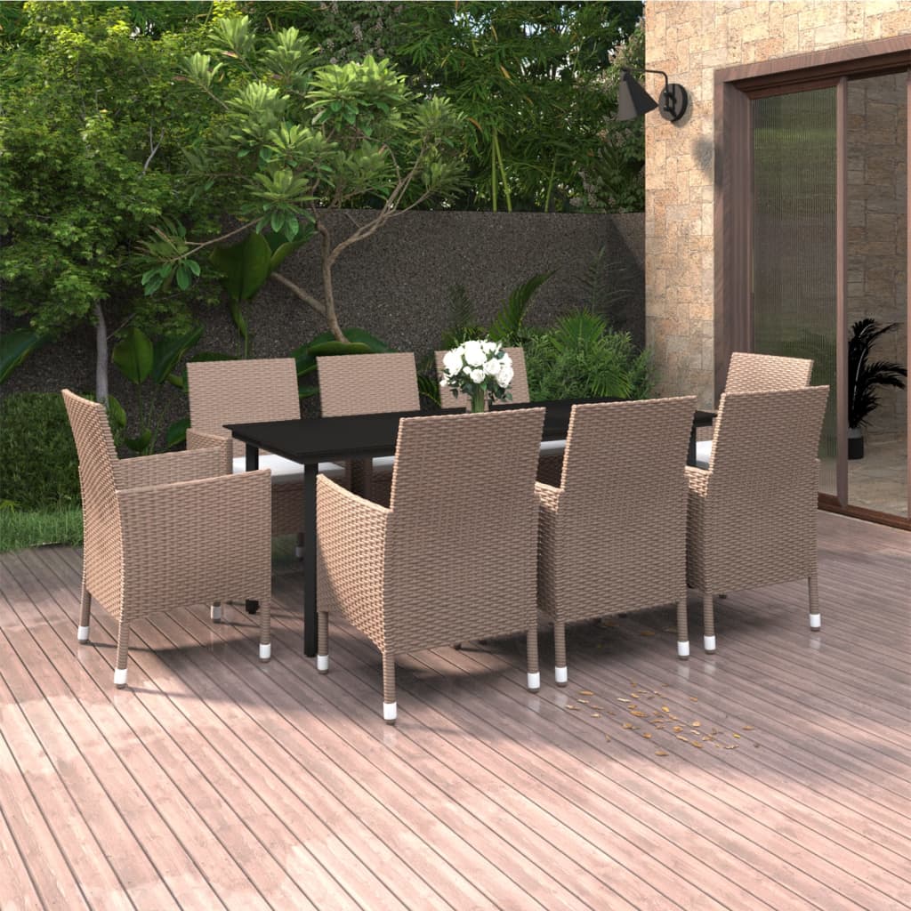 vidaXL 3-delige Tuinset met kussens poly rattan en glas
