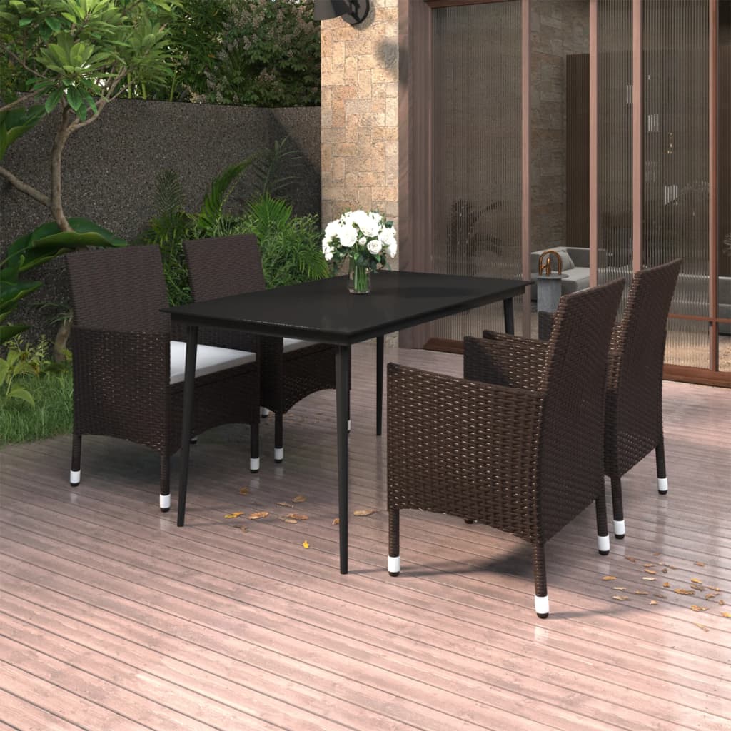 vidaXL 3-delige Tuinset met kussens poly rattan en glas