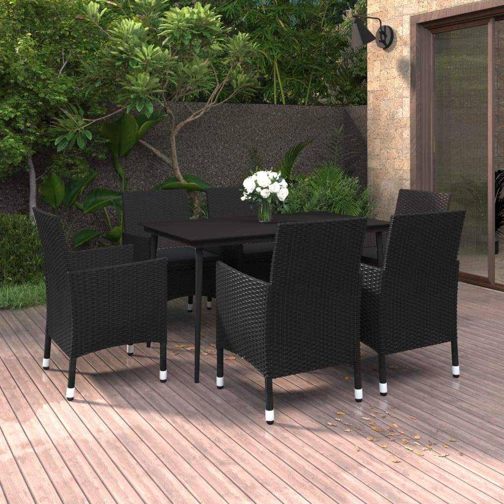 vidaXL 3-delige Tuinset met kussens poly rattan en glas