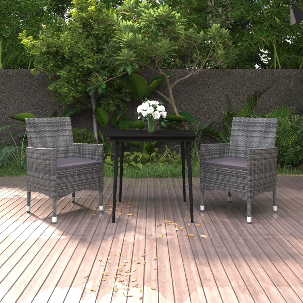 vidaXL 3-delige Tuinset met kussens poly rattan en glas