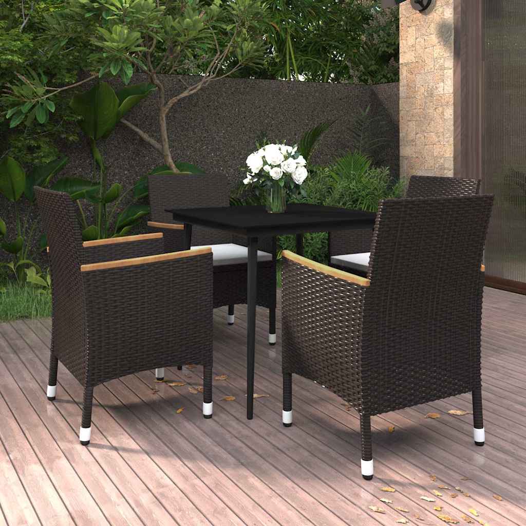 vidaXL 3-delige Tuinset met kussens poly rattan en glas