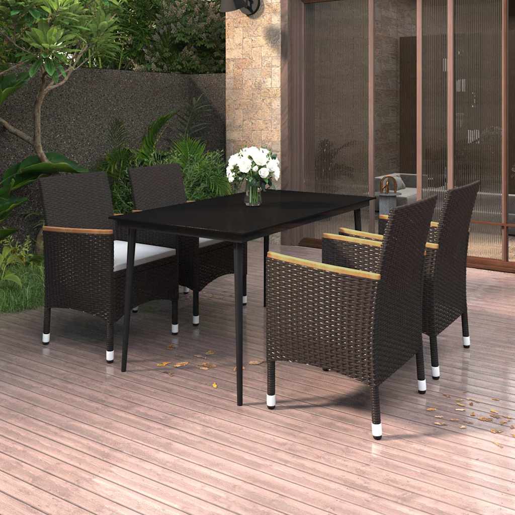 vidaXL 3-delige Tuinset met kussens poly rattan en glas