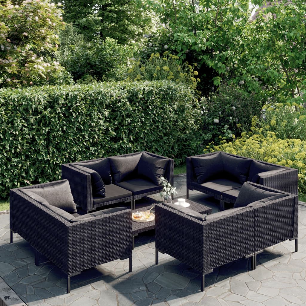 vidaXL 4-delige Loungeset met kussens poly rattan donkergrijs