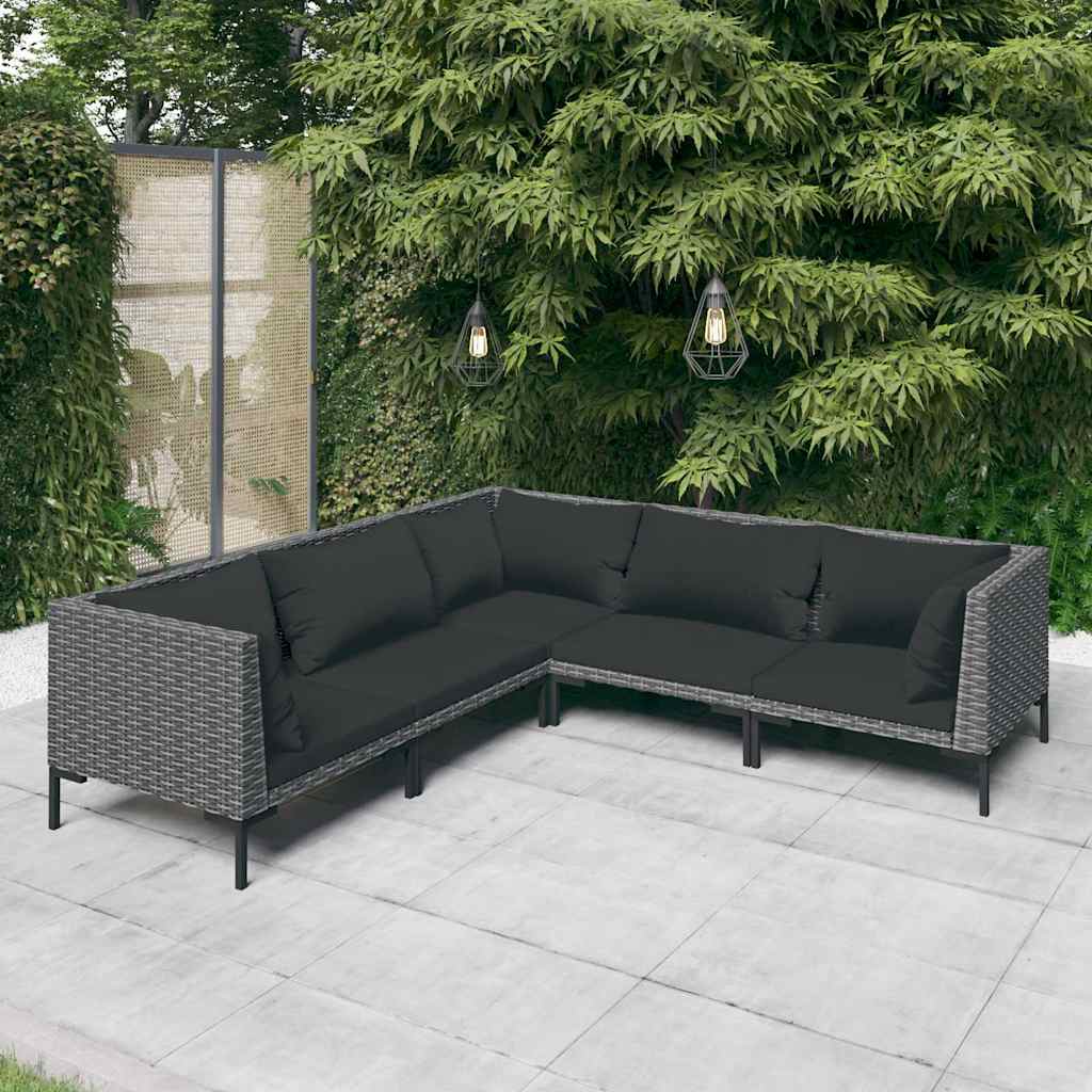 vidaXL 4-delige Loungeset met kussens poly rattan donkergrijs