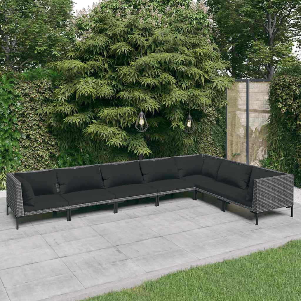 vidaXL 4-delige Loungeset met kussens poly rattan donkergrijs