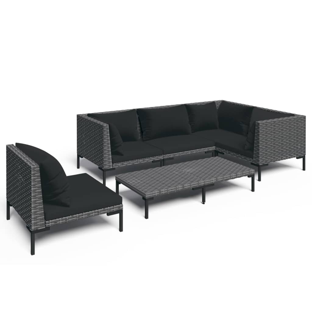vidaXL 5-delige Loungeset met kussens poly rattan donkergrijs
