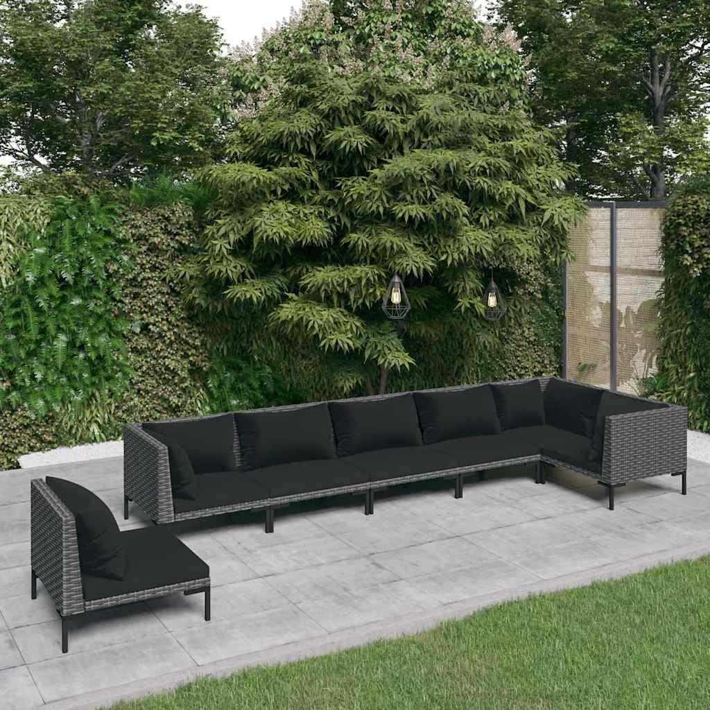 vidaXL 5-delige Loungeset met kussens poly rattan donkergrijs