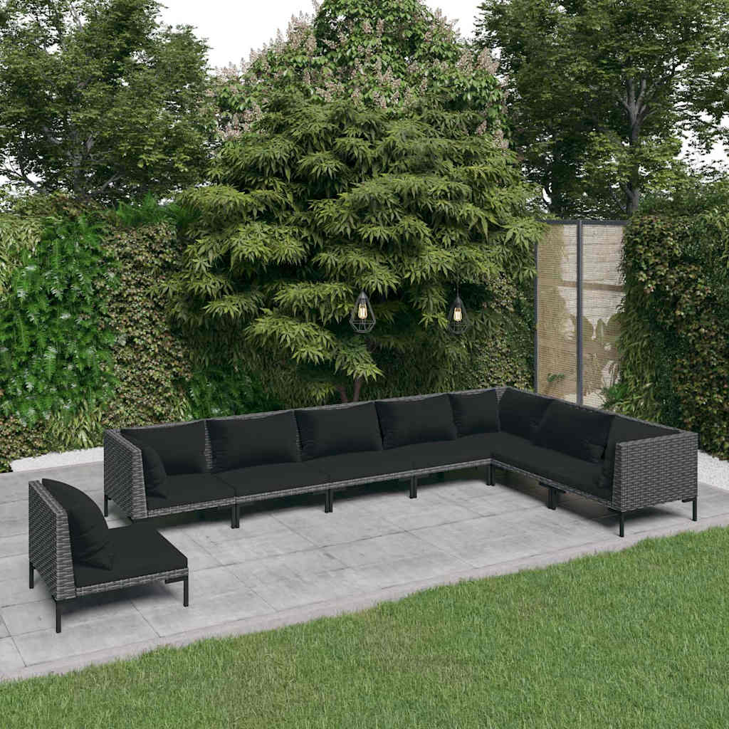 vidaXL 5-delige Loungeset met kussens poly rattan donkergrijs