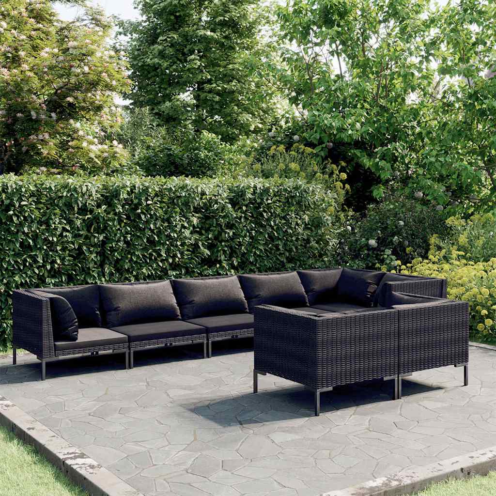 vidaXL 7-delige Loungeset met kussens poly rattan donkergrijs