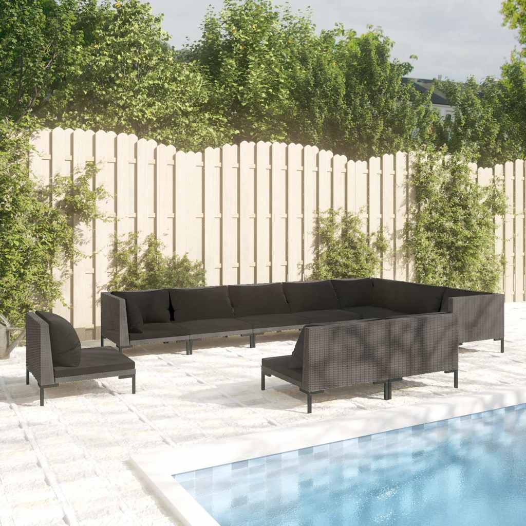 vidaXL 8-delige Loungeset met kussens poly rattan donkergrijs
