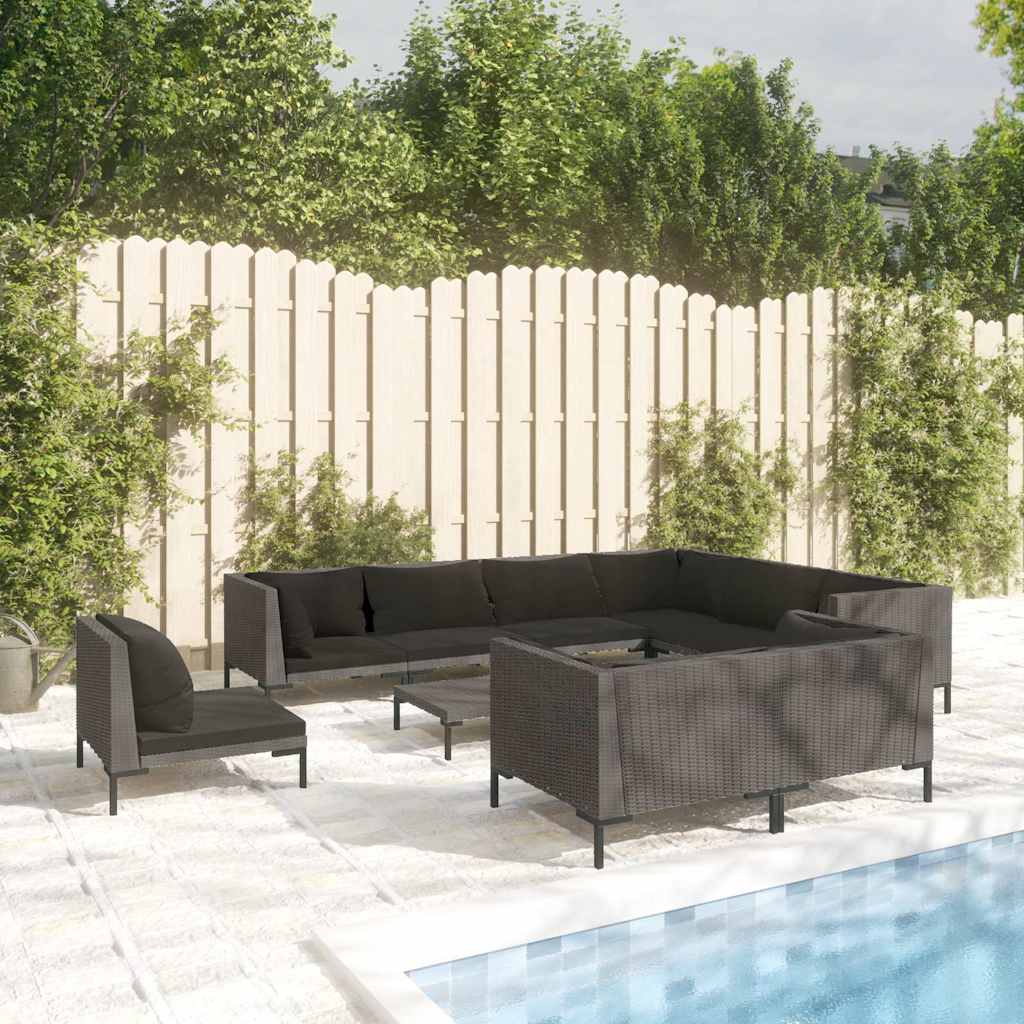 vidaXL 8-delige Loungeset met kussens poly rattan donkergrijs