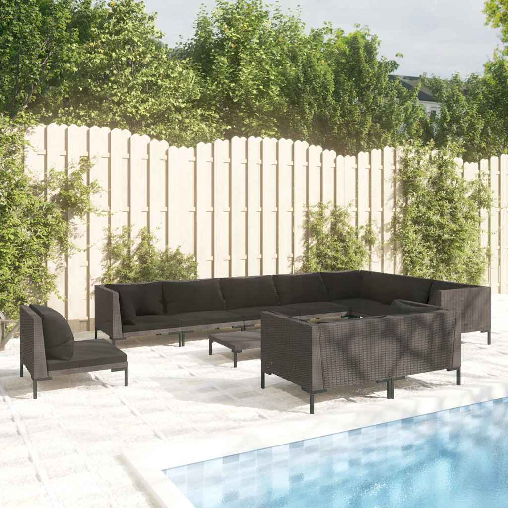 vidaXL 8-delige Loungeset met kussens poly rattan donkergrijs