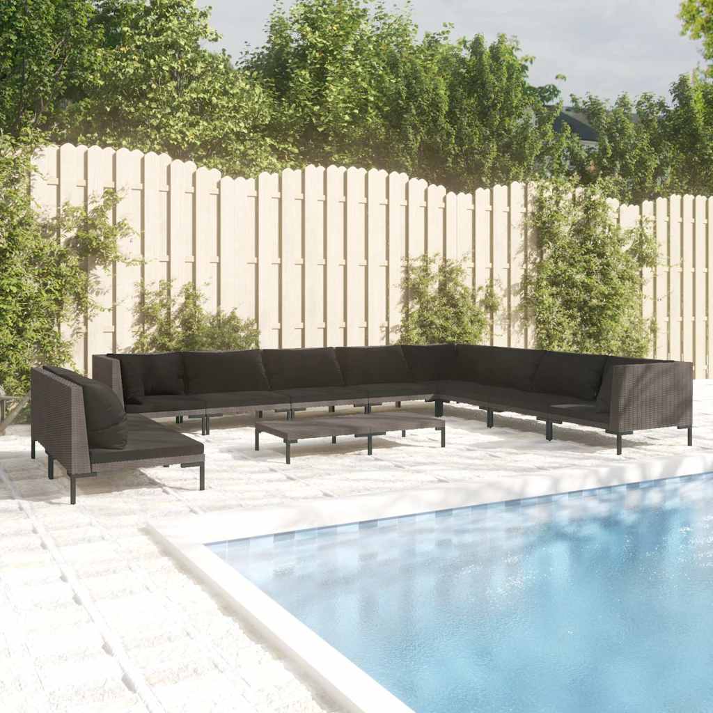 vidaXL 8-delige Loungeset met kussens poly rattan donkergrijs