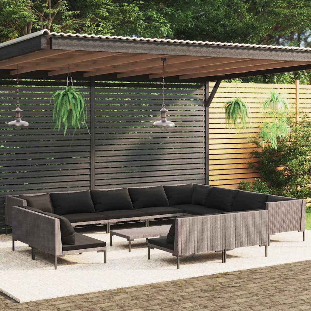 vidaXL 8-delige Loungeset met kussens poly rattan donkergrijs