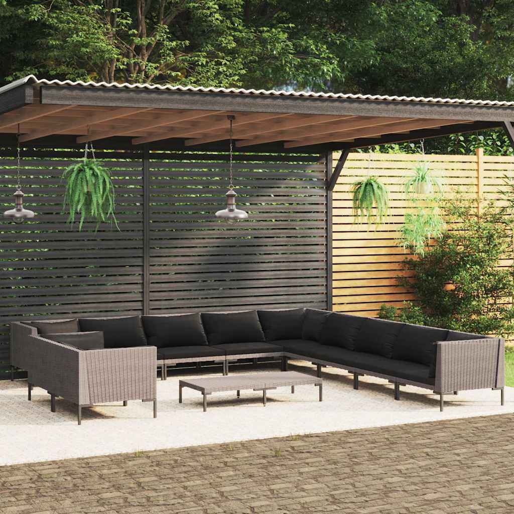 vidaXL 8-delige Loungeset met kussens poly rattan donkergrijs