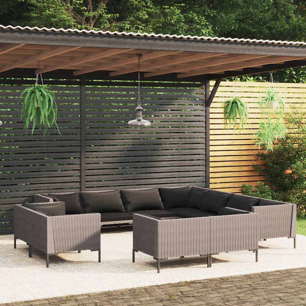 vidaXL 8-delige Loungeset met kussens poly rattan donkergrijs