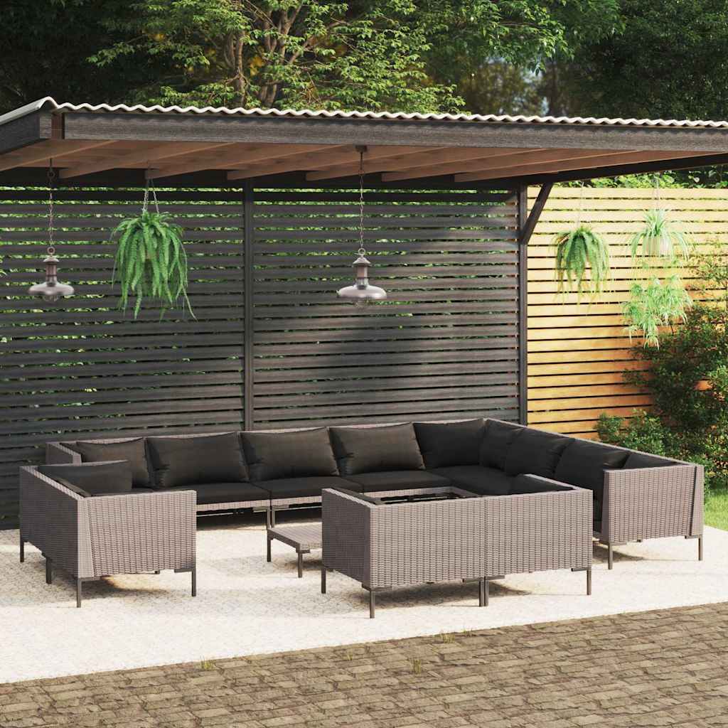vidaXL 8-delige Loungeset met kussens poly rattan donkergrijs