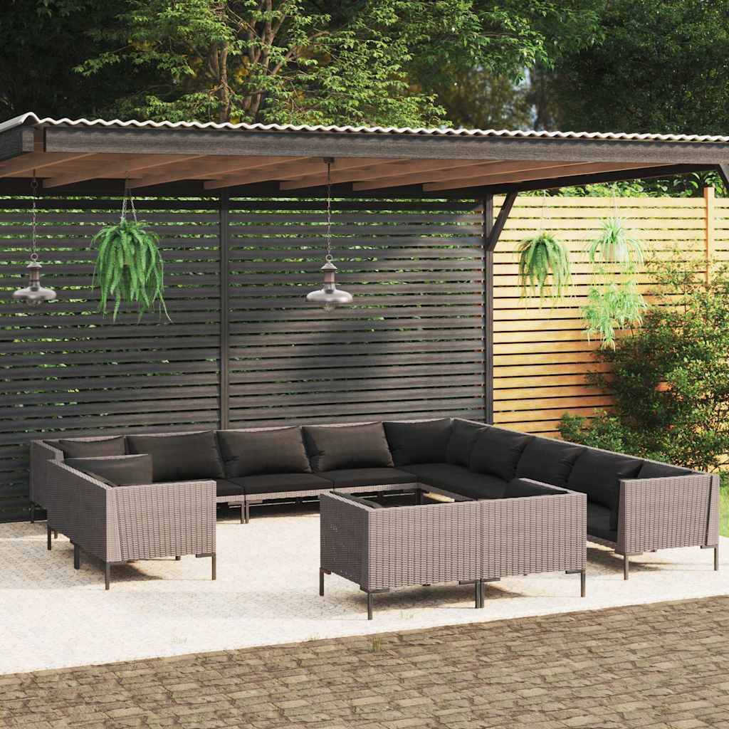 vidaXL 8-delige Loungeset met kussens poly rattan donkergrijs