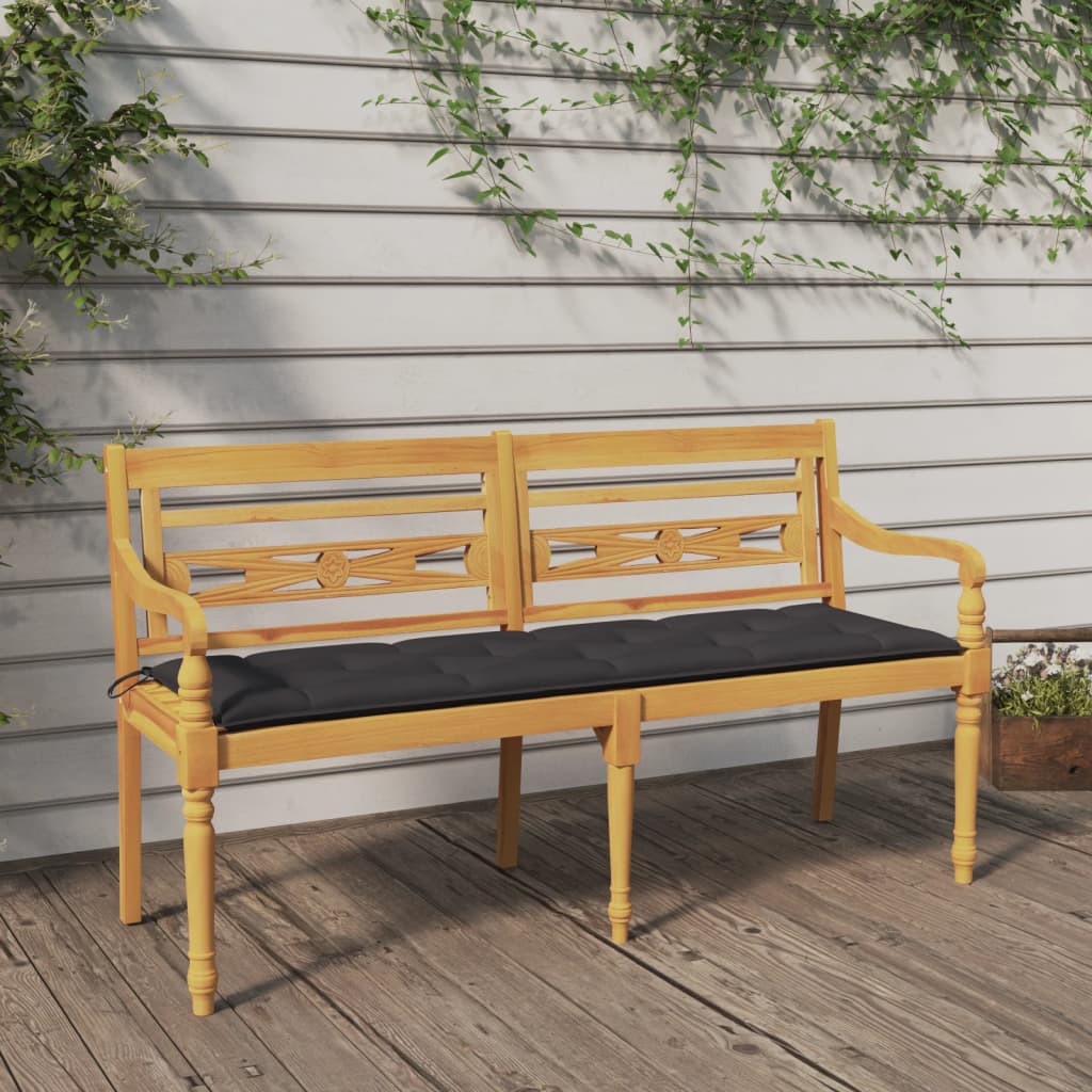 vidaXL Bank Batavia met antracietkleurig kussen 120 cm teakhout