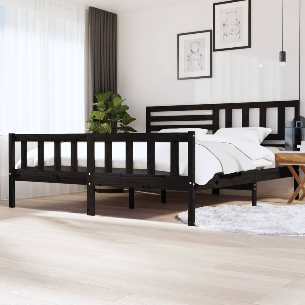 vidaXL Bedframe massief hout zwart 75x190 cm