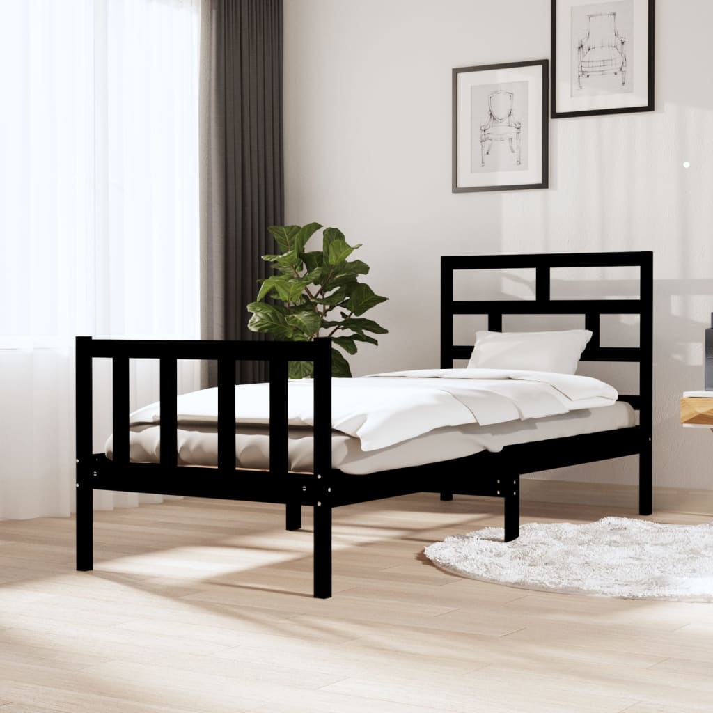 vidaXL Bed Frame Solid Pine Wood Black 75x190 cm